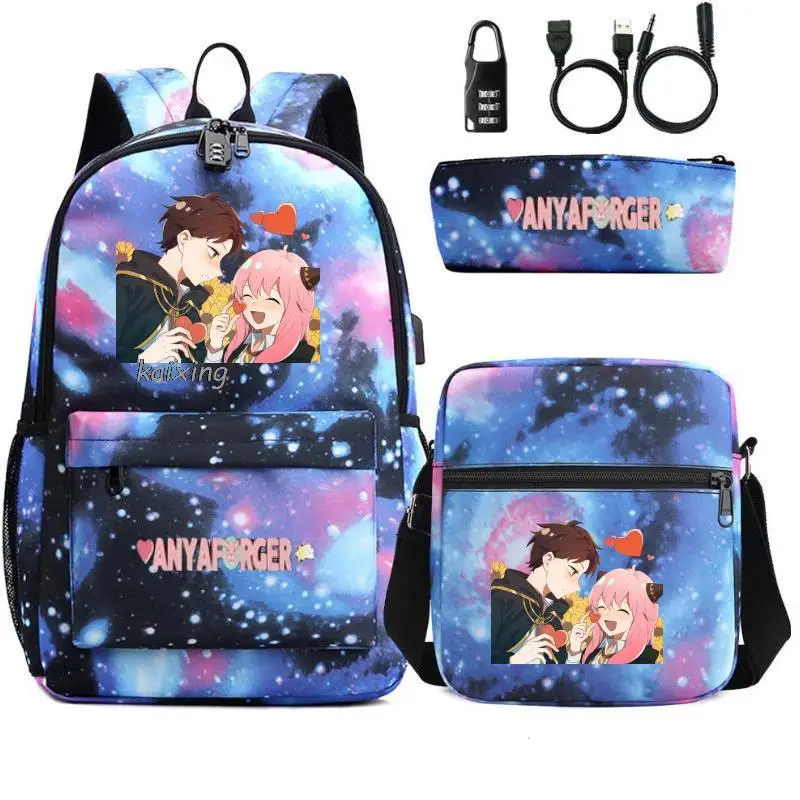 3 pz/set Anime Spy X Family Usb zaino studente adolescenti Bookbag zaino sportivo per ragazza Bagpack Laptop adolescenti zaino da viaggio