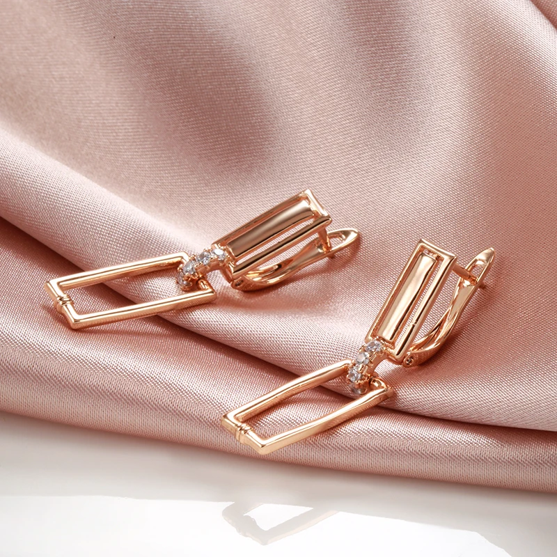 JULYDREAM Hollow Square Geometric Zircon Dangle Earring for Women Luxury Wedding Jewelry 585 Rose Gold Color Vintage Earrings image 4