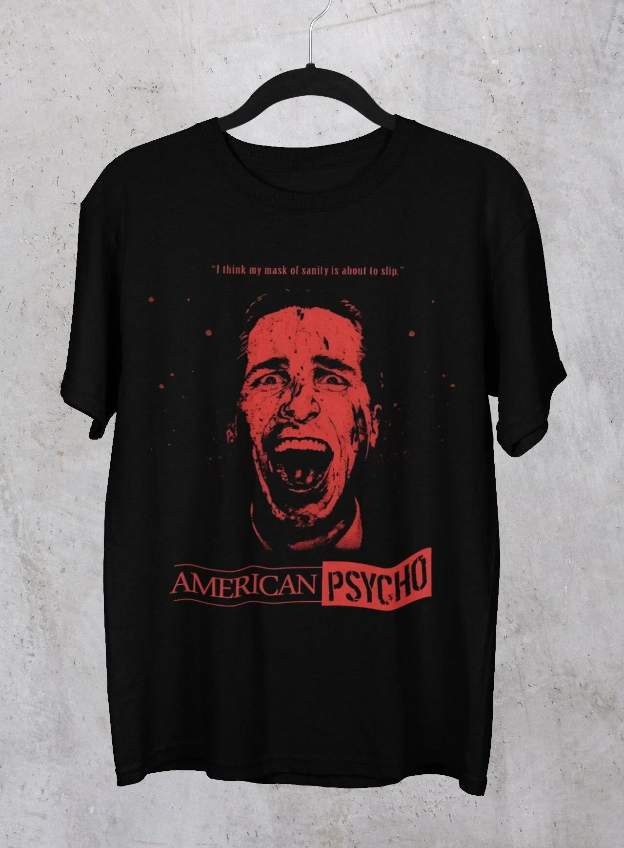 Camiseta con cuello redondo de la película American Psycho, camiseta de película, Christian Bale, Patrick Bateman, camiseta vintage de película