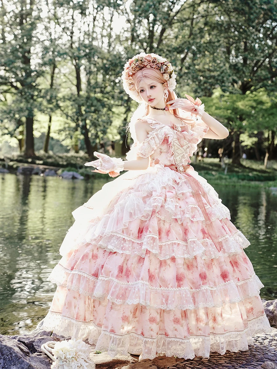 

Japanese Girls Tea Party Lolita dress Harajuku Court Elegant and gorgeous chiffon vintage Lolita Princess Jsk dress