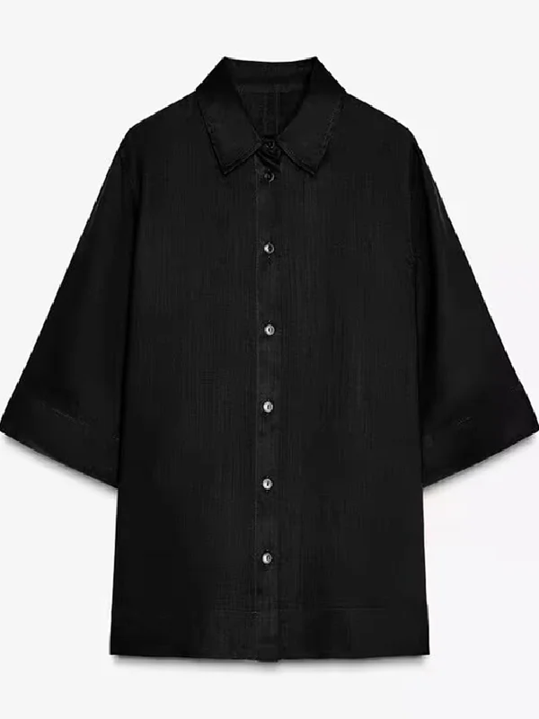 Casual ort Sve irt Ele Sle enkele knop turn-down kraag losse pasvorm zomer dunne stof pure kleur