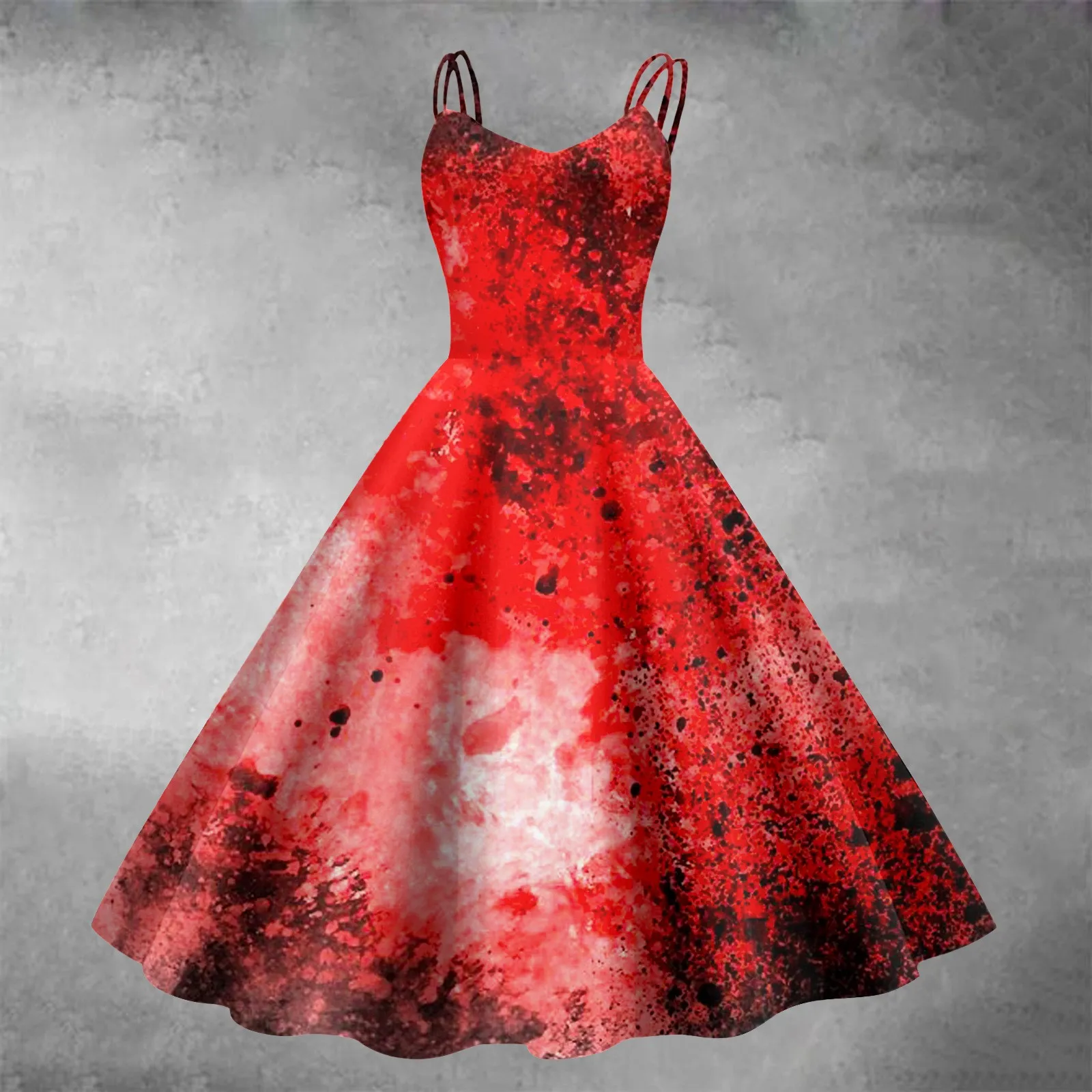 Costumi spaventosi di Halloween donne Gothic Bloody Print abito svasato senza maniche tunica abito da Cocktail abiti da sposa per gli ospiti