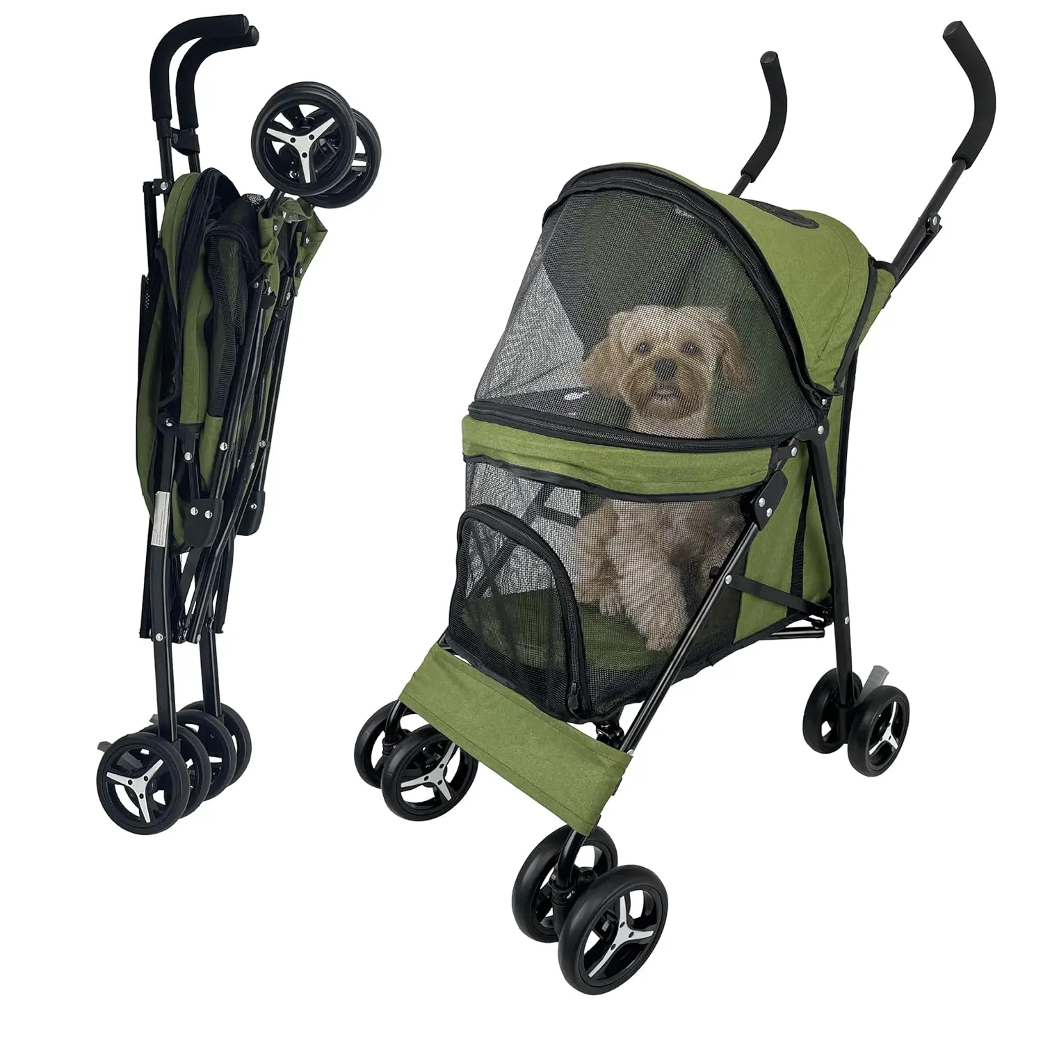 

Lightweight 4-Wheel Pet Stroller for Small to Medium Dogs, Portable with Breathable Mesh, Travel & Jogging Up to 22lbs (Green)