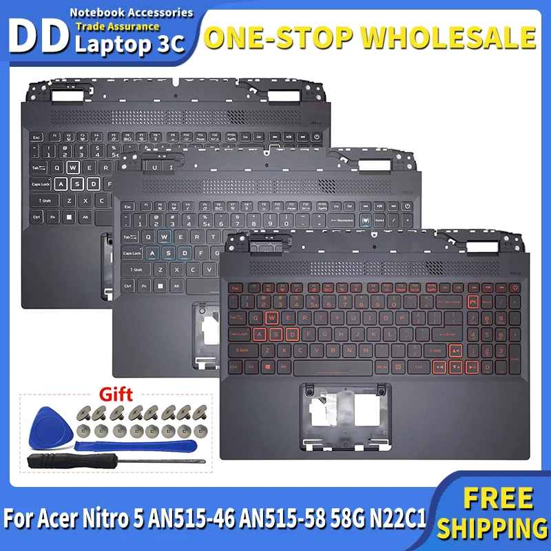 

For Acer Nitro 5 AN515-46 AN515-58 AN515-58G N22C1 New Laptop with Backlit keyboard English Palmrest Upper Cover Top case Hinges