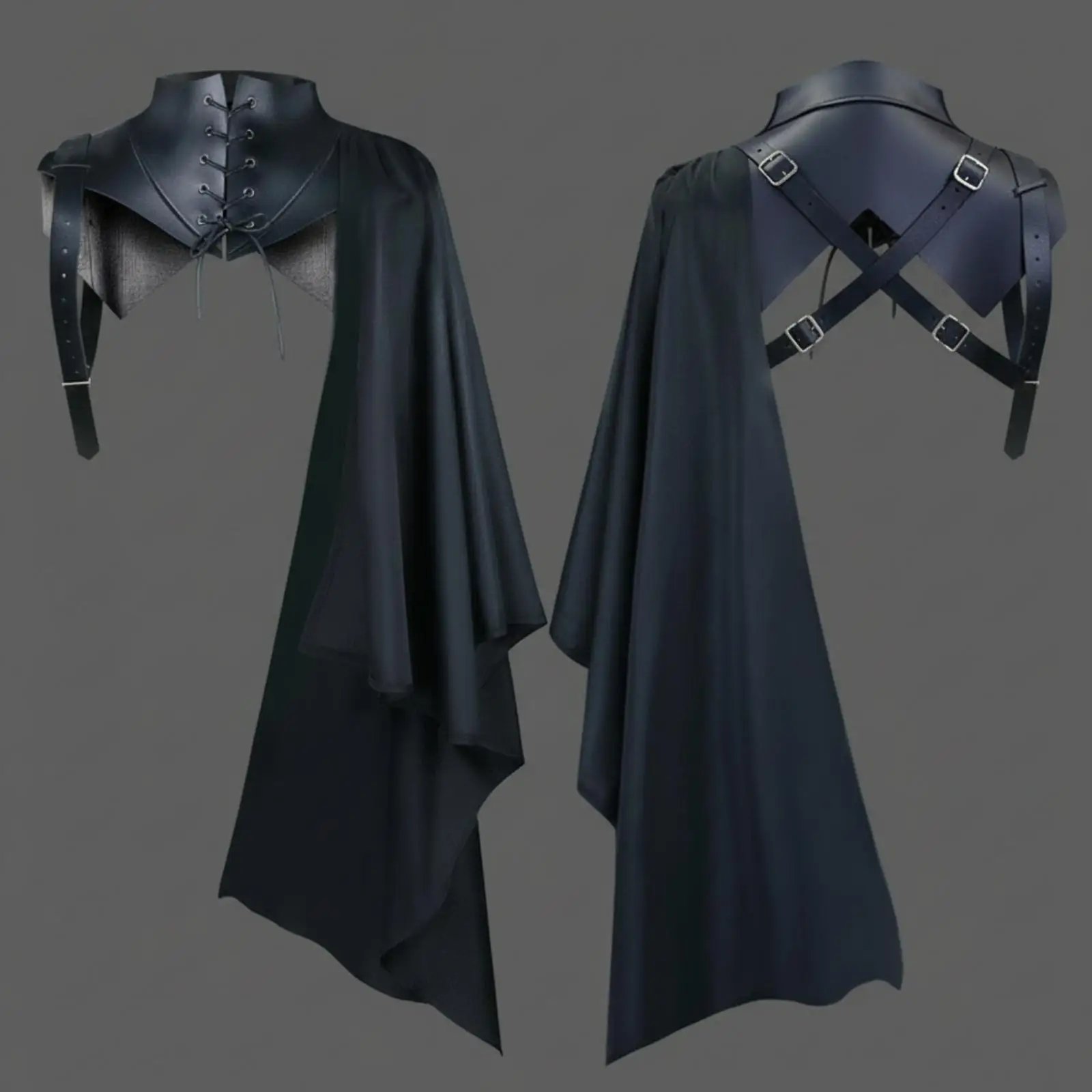 Halloween Cape for Women Black Gothic Shoulder Mantle Lace Up Front Adjustable Straps Cosplay Costume Cloak for Stage