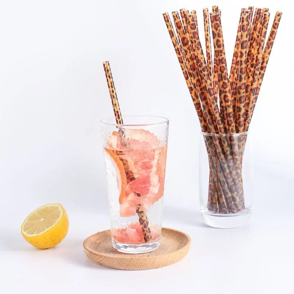 Trendy Leopard Print Drinking Straws Eco-Friendly Durable Animal Print Straws Reusable Plastic Drinking Straws Parties