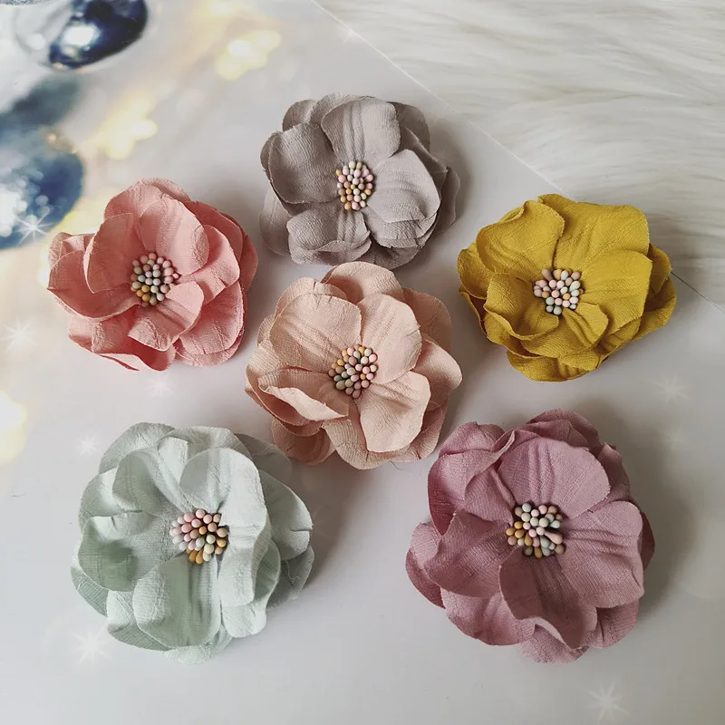 5Pcs 6CM Fabric Camellia Artificial Flowers Handmade DIY Hair Accessories Clothing Hats Slippers Decoration