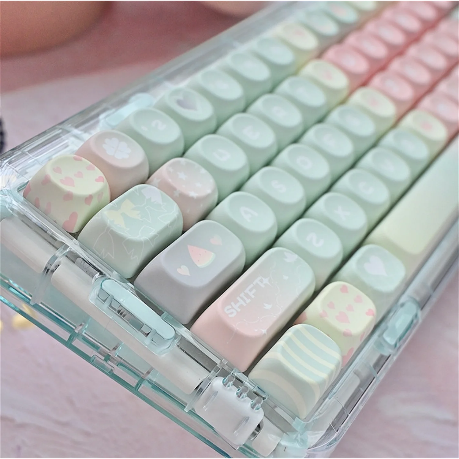 Imagem -03 - Pbt Melão Verde Rosa Moa Keycaps 126 Teclas Cor Misturada para 60 64 84 98 108 Gaming Teclado Mecânico mx Switch