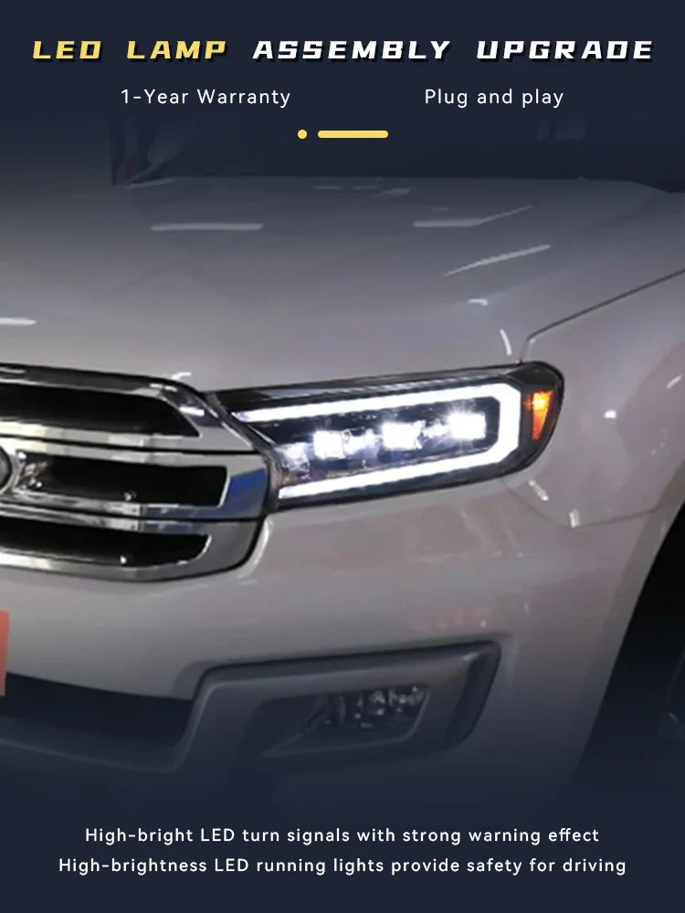 

Автомобильные фары для Ford Ranger 2015-2020, полностью светодиодные фары в сборе, DRL, линзы проектора, сигнальные передние лампы, аксессуары