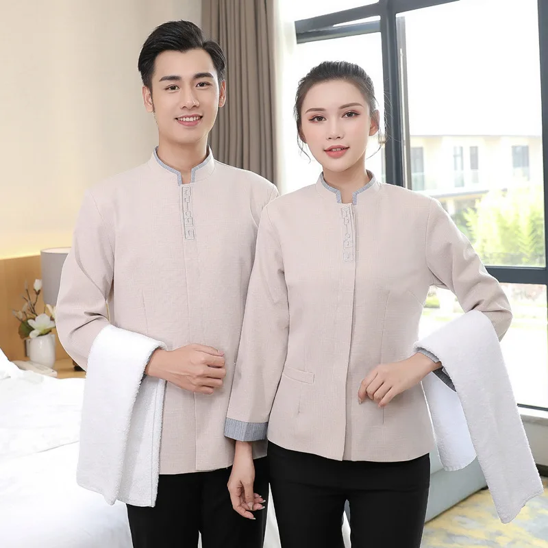 

Рабочая униформа для официантов отелей для мужчин и женщин, осенне-зимняя униформа для персонала по уборке номеров с длинными рукавами, униформа для персонала ресторанов и гостиниц.