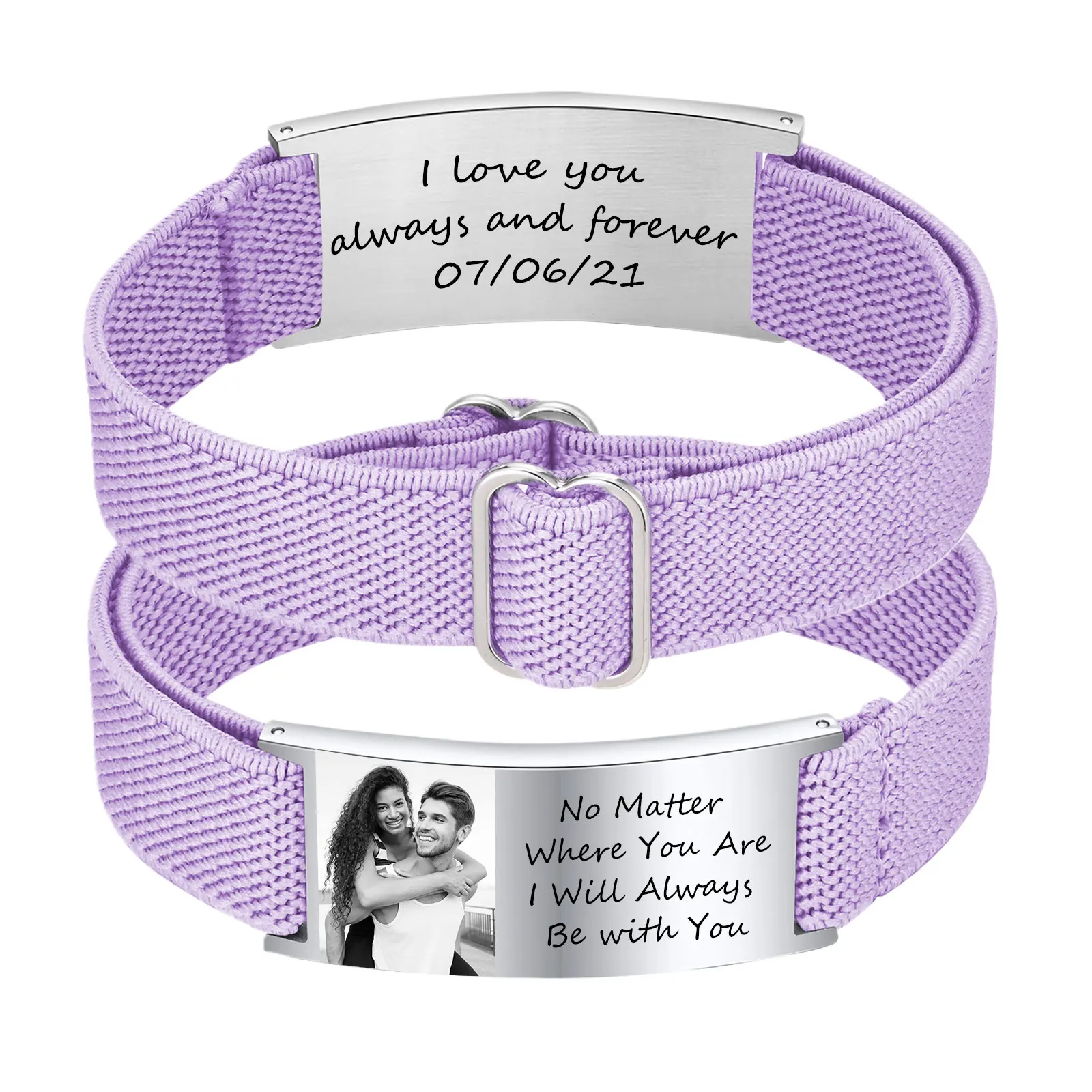 맞춤형 사진 탄성 팔찌, 방수 밀리터리 체인 팔찌, 조정 가능, 맞춤형 각인 ID 쥬얼리