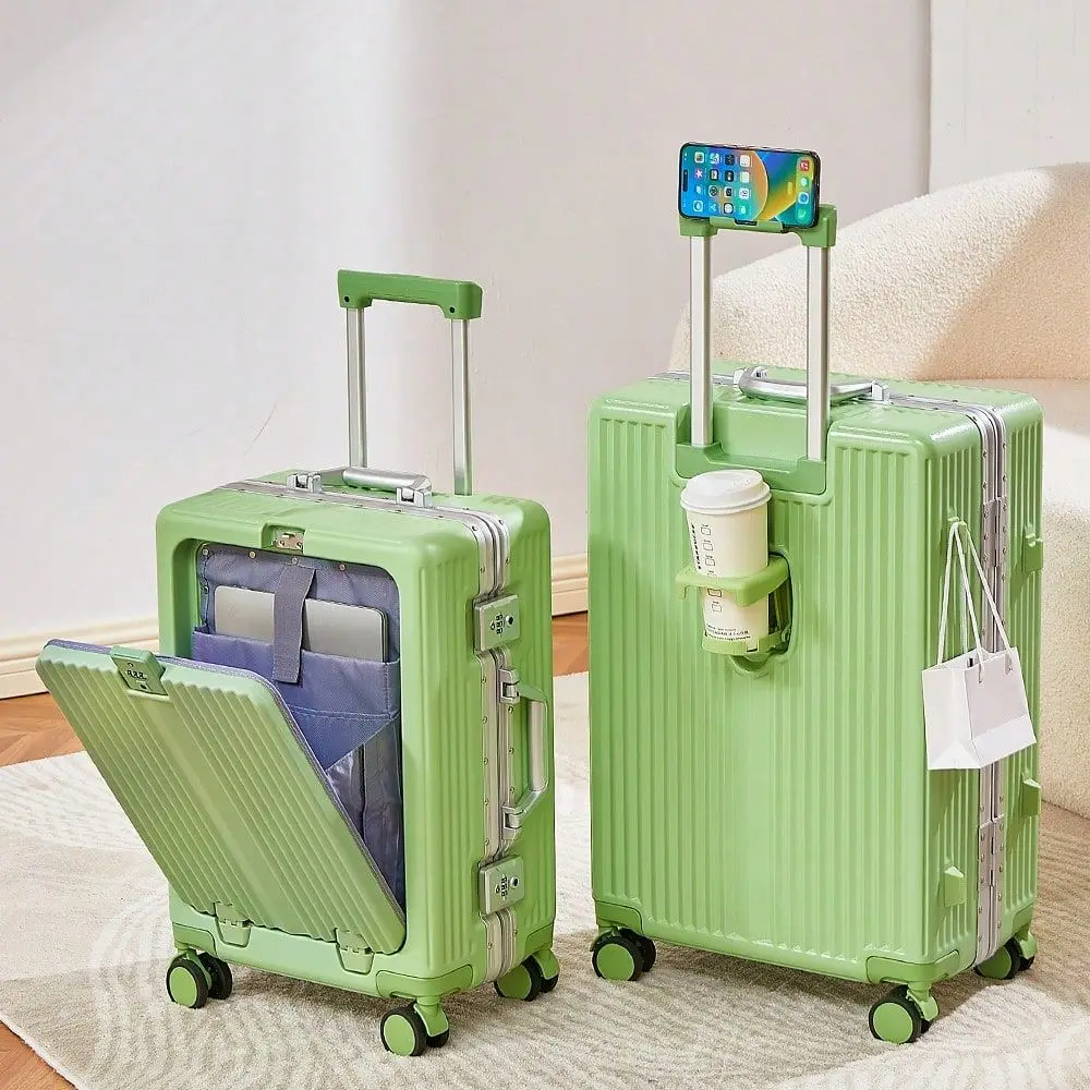 20 24 Inch Front Opening Aluminum Frame Suitcase, Airline Approved Luggage,TSA Lock, 360 Silent Wheels,Laptop Compartment ,For