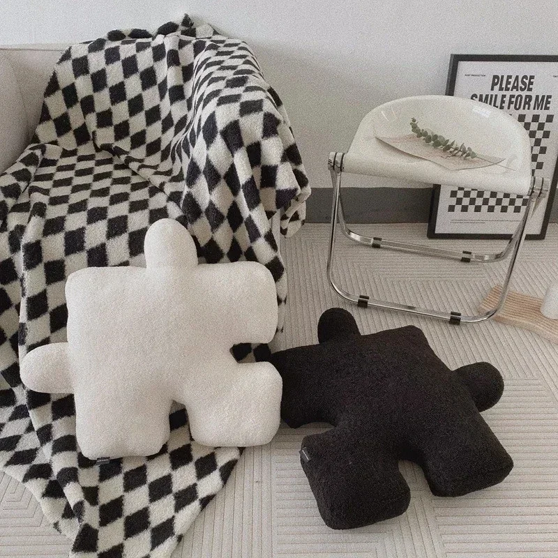 *q forWhite Irregular Jigsaw Seat Cushion Chair Soft Back Cushion Home Decor Throw Pillow Comfortable Teddy Velvet Cushions#