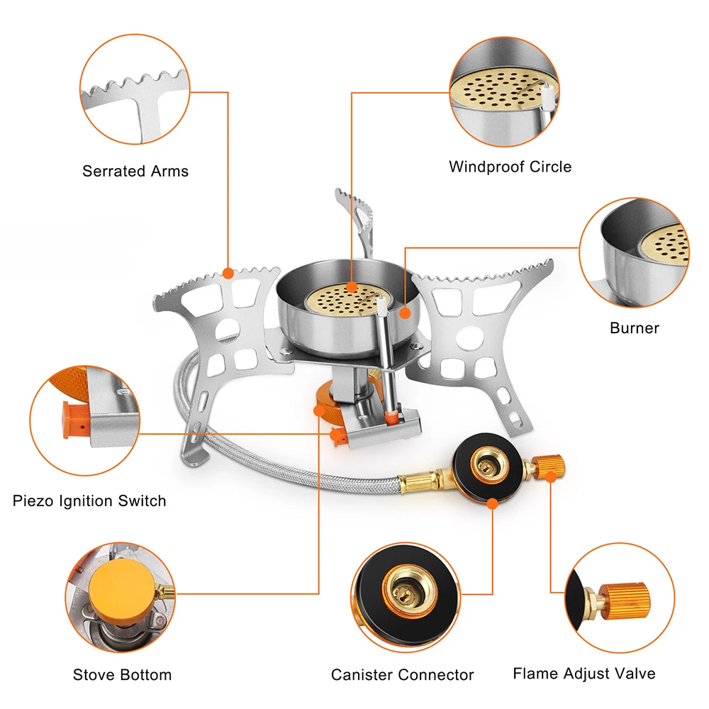 JYMCW Outdoor Windproof Gas Stove Camping Gas Mini Burner Folding Split Electronic Stoves Tourist Equipment for Hiking