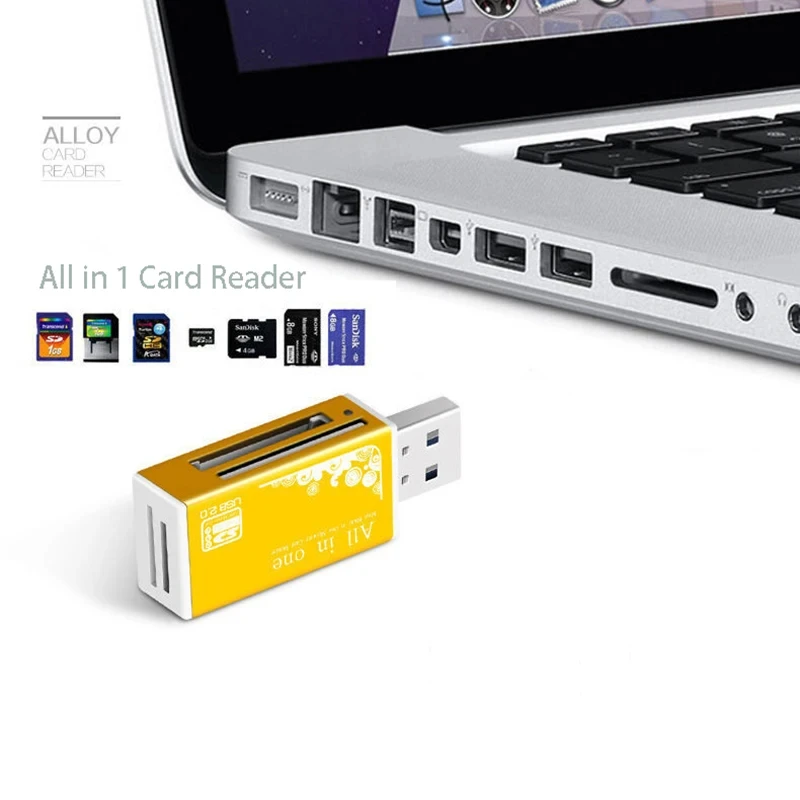 Leitor de cartão de memória 4 portas, usb 2.0, sd, tf, sdhc, mmc, rs, mmc, tf, ms, ms, ms pro, ms duo, m2, adaptador para laptop, desktop, pc acessórios