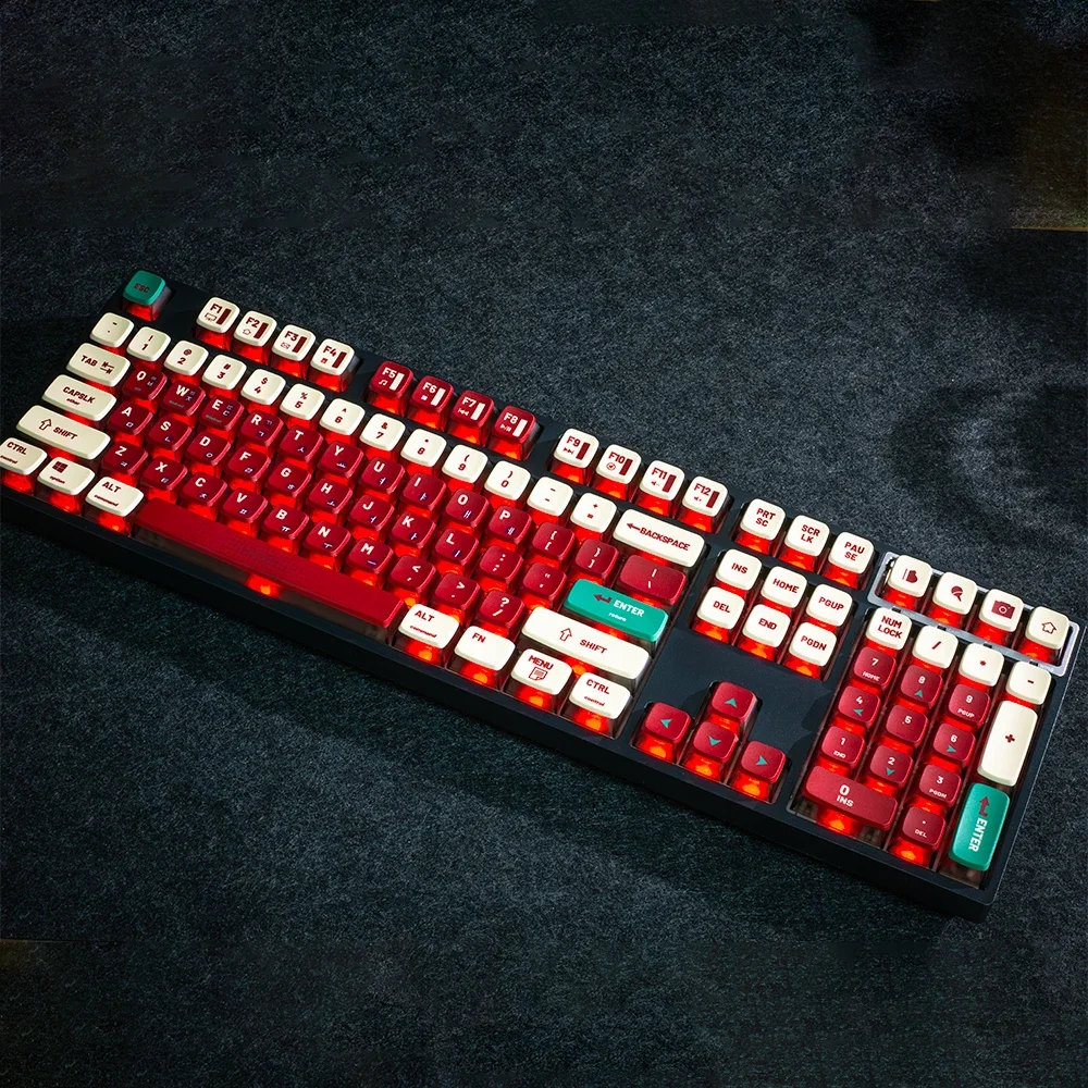 Retro red keycap Korean root four-sided transparent double leather milk pudding PBT hot sublimation ASA high black transparent k