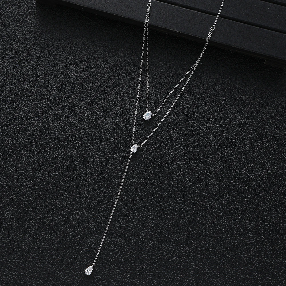 Luxury Double Layer Long Pendant Waterdrop Choker Necklace For For Women Wedding Bridal Cubic Zircon Dubai Jewelry N150