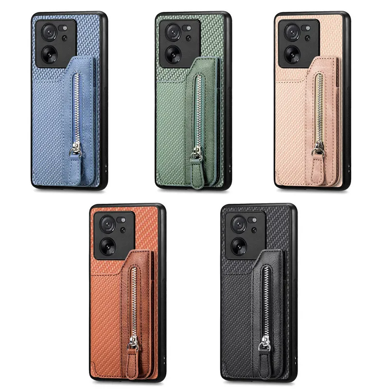 Capa traseira de couro para Redmi Note, Estojo com Zipper, Xiaomi 14T Pro, 5G, 13 Pro Plus, 12S, 12 Turbo, Poco F6, X6, M6