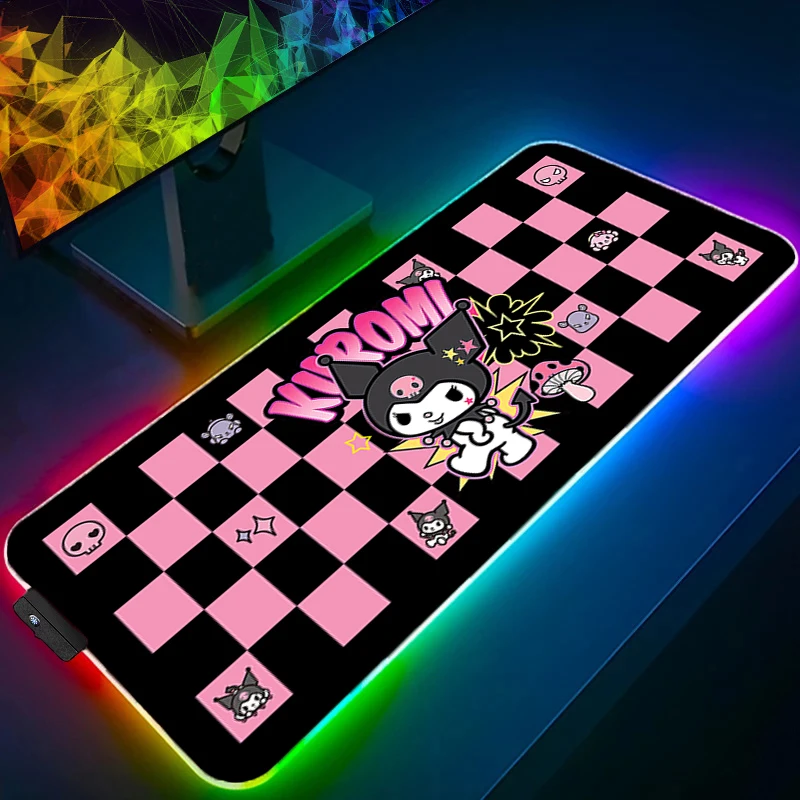 LED Mouse pad Kuromi Computer Laptop eSports Non Slip Anime Keyboard RGB Mouse Mat Mousepad Keyboards Gamers Backlight Desk Mat