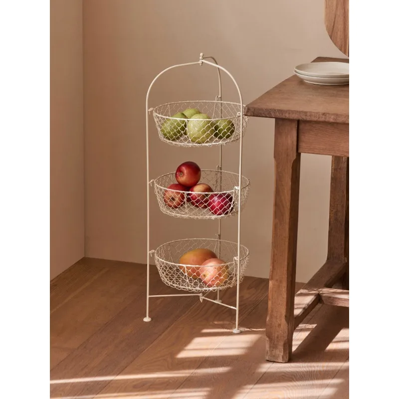 Wrought iron kitchen vegetable basket rack household vegetable and fruit storage basket multi-layer floor display rack storage r