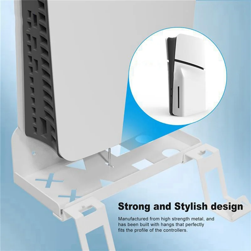 

Wall Mount Storage Bracket Space-Saving Stand With Gamepad And Headphone Holder For Sony Playstation 5 Slim White