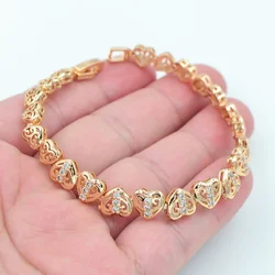 Fashion Gold Color Clear Zircon CZ Romantic Love Hearts Link Bracelet for Women