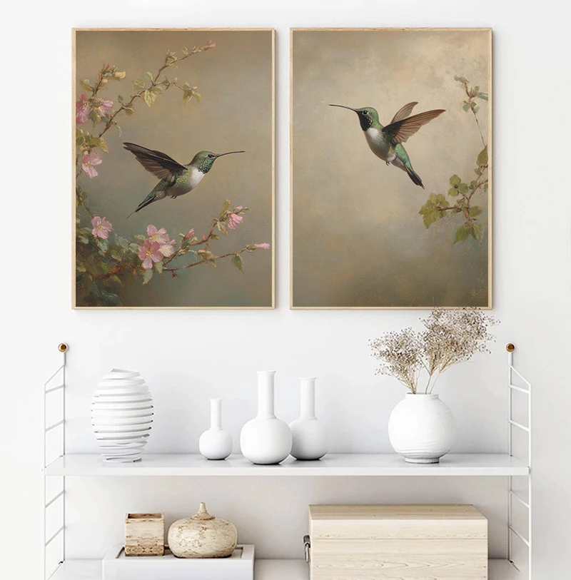 1pc frameless Canvas Painting Vintage Hummingbird Sketch Bird Animal Drawing Illustration Poster Canvas Painting Print Wall Art