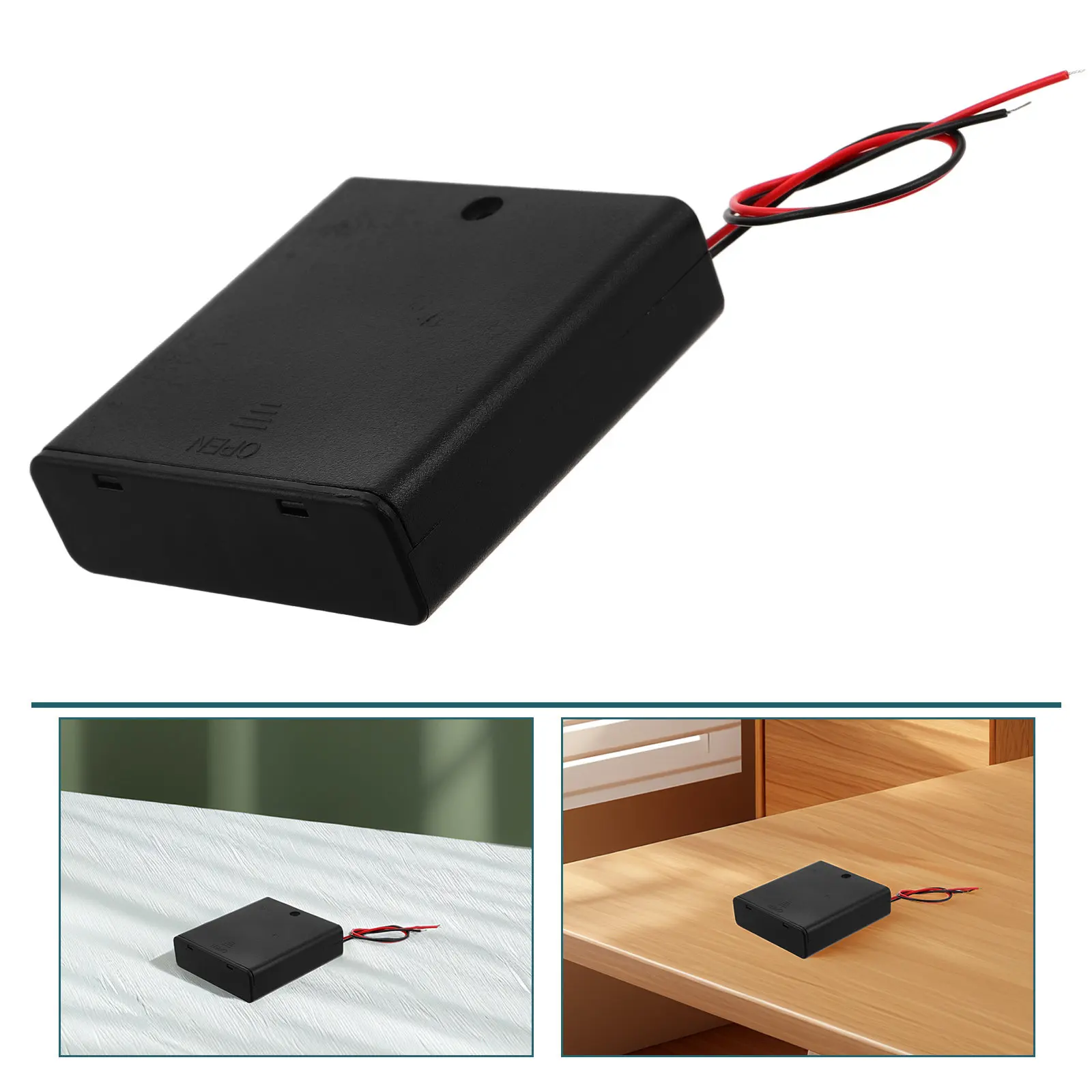 Caja de plástico para 4 pilas AA, 6V, con cubierta, almacenamiento seguro, para electrónica DIY, caja de repuesto para pilas con cables y accesorios de luces