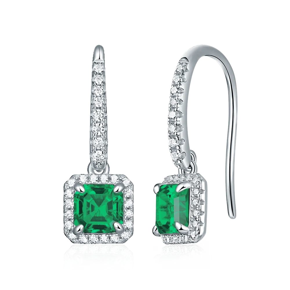 IsRainy 1 CT Square Cut Lab Created Sapphire Ruby Emerald Gemstone 925 Sterling Silver Drop Earrings dla kobiet Drobna biżuteria Prezent