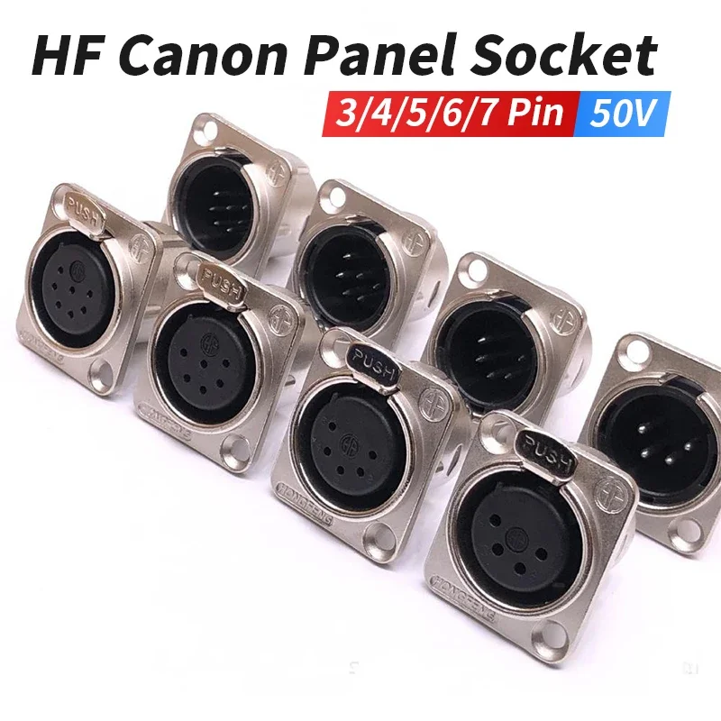 3 4 5 6 7 Pin XLR Power Socket Amplifier Panel Seat Copper xlr Male Female Square Connector Zinc Alloy Audio Video Socket