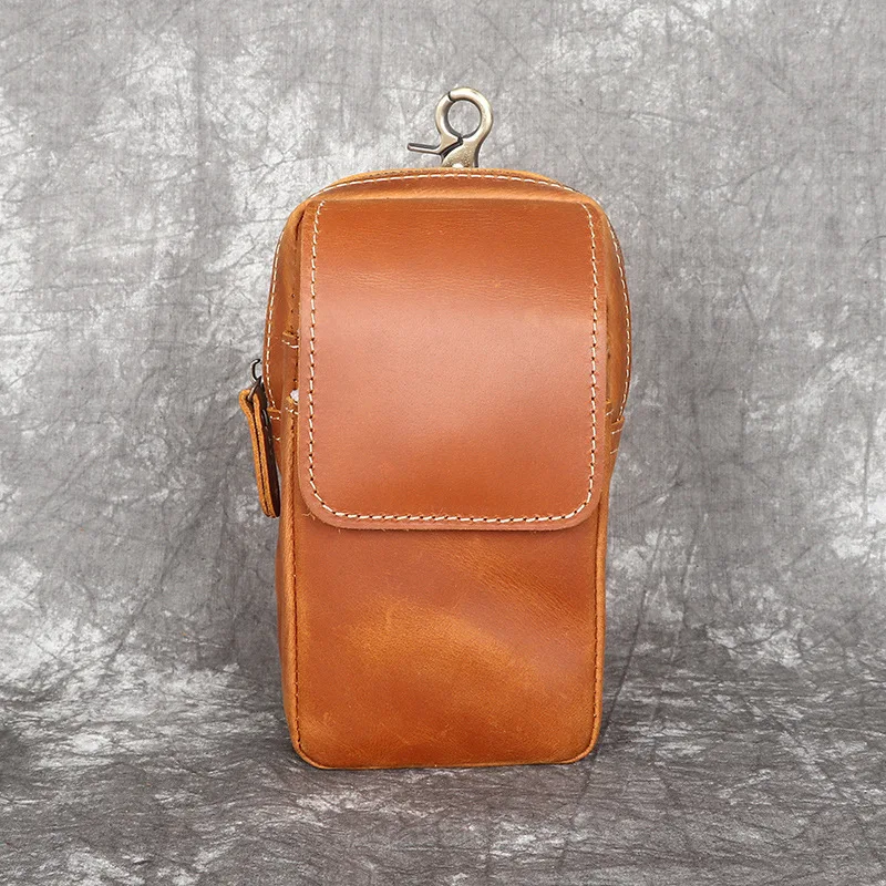 Men's leather vertical style 6.5-inch mobile phone wallet for wearing on belt pants, waist bag for work site.
