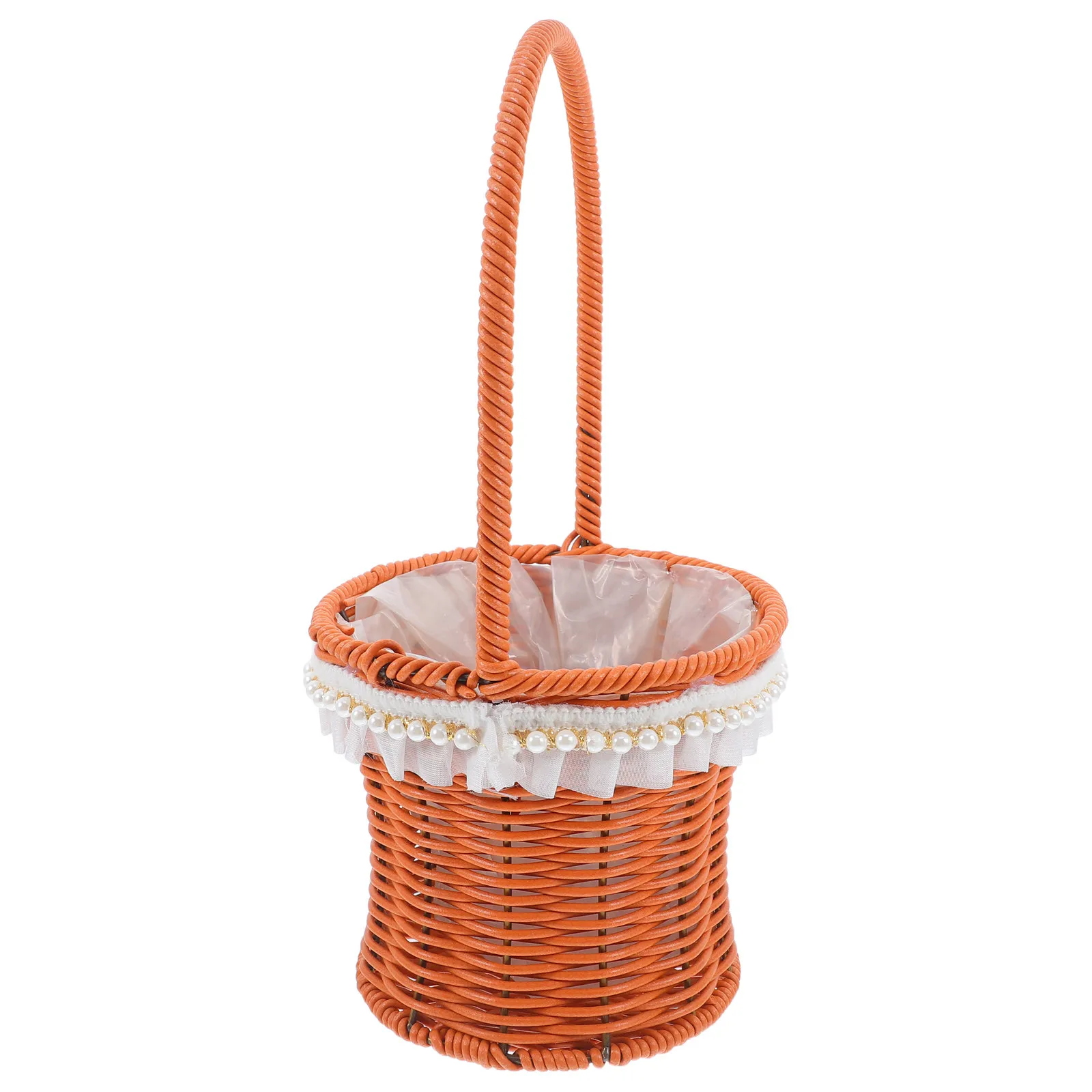 

Handwoven Rattan Hand Basket Stylish Floral for Weddings Picnics Home Decor Storage Waterproof Plant Basket Easter Eggs Baskets