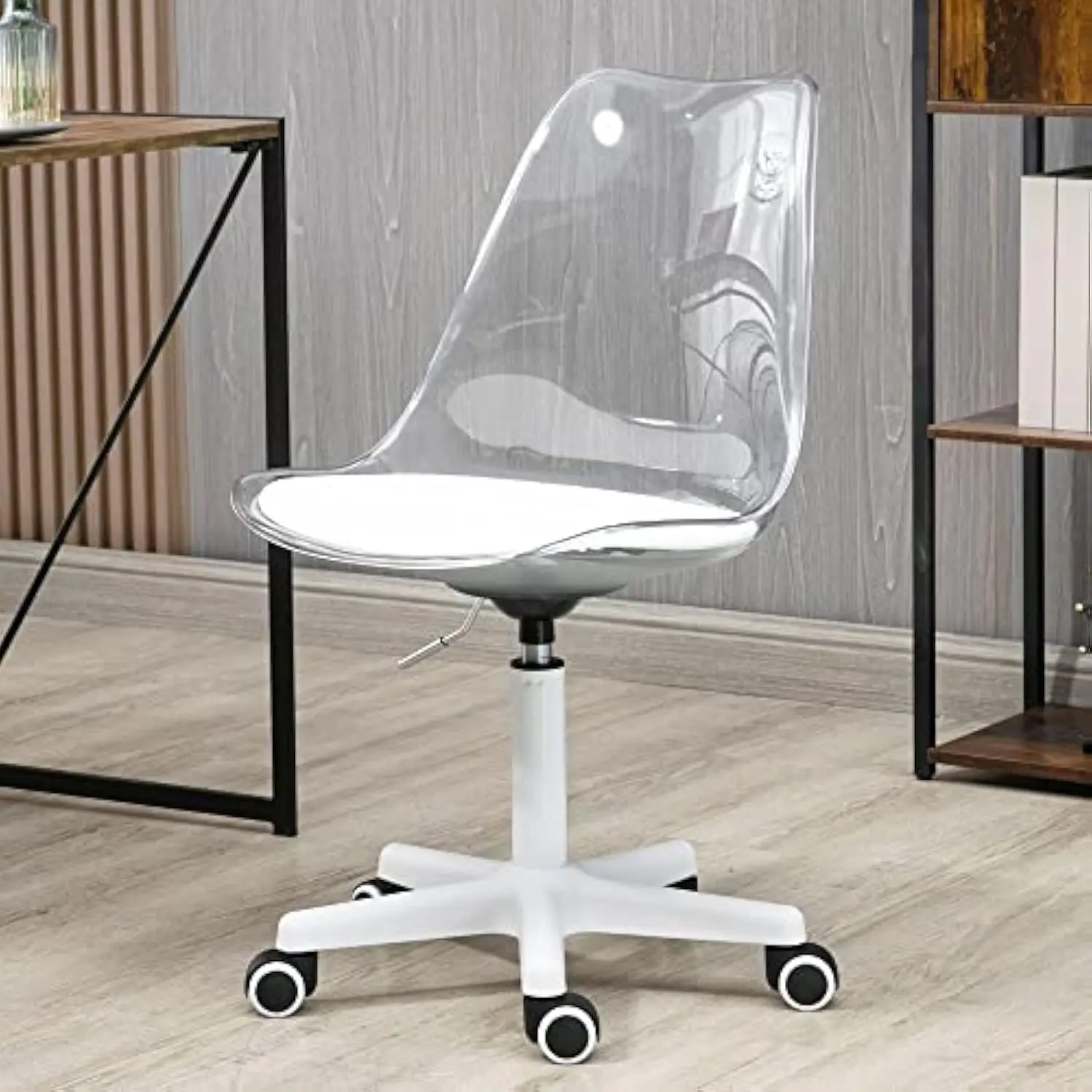 

Acrylic Clear Desk Chair, Modern Small Cute Armless Vanity Rolling Plastic Chair Home Office Lucite Ghost Chairs Cushion Padded