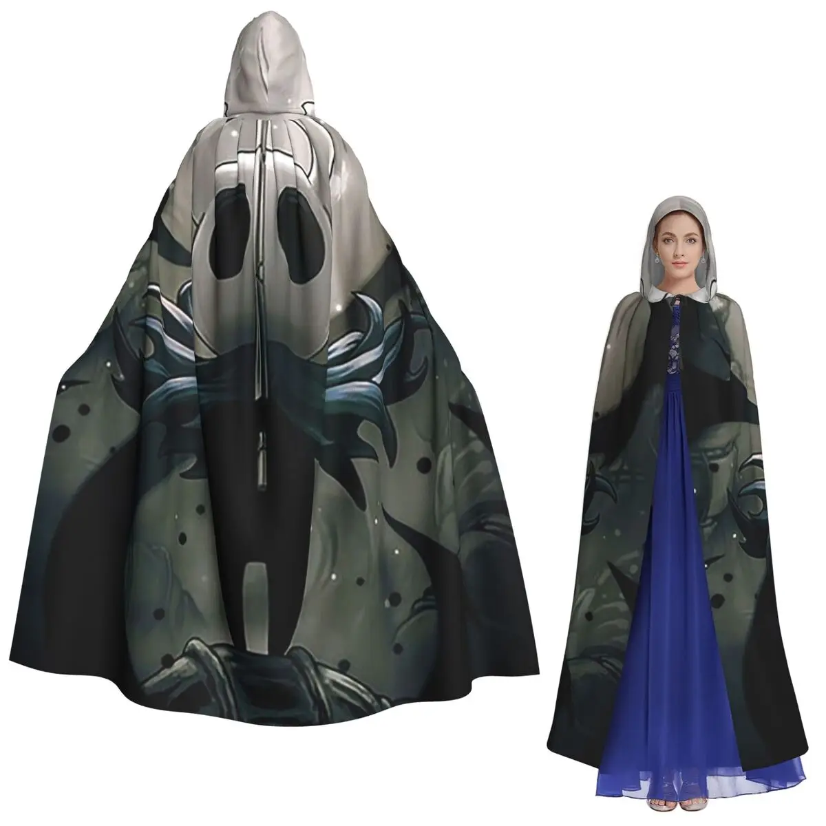 Mantello lungo con cappuccio da cavaliere cavo Costume medievale da strega Mantello cosplay HalloweenVampiro adulto unisex