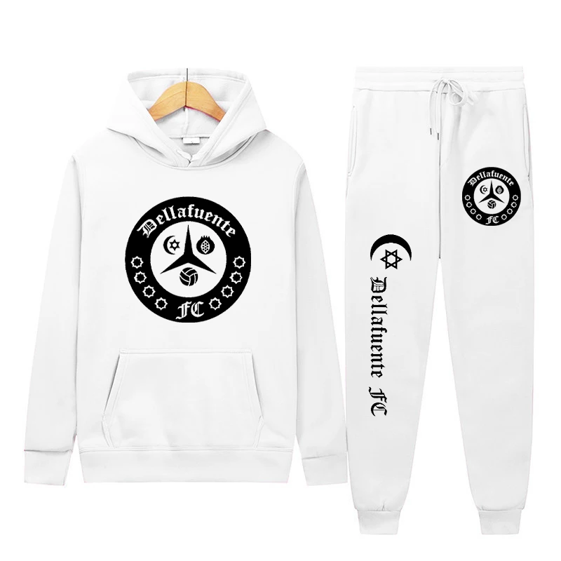 Dellafuente Hoodies + Pants 2 Pieces Sets Men Fashion Letter Graphic Printed Sweatshirts Jogger Casual Hooded Pullover Sweatpant