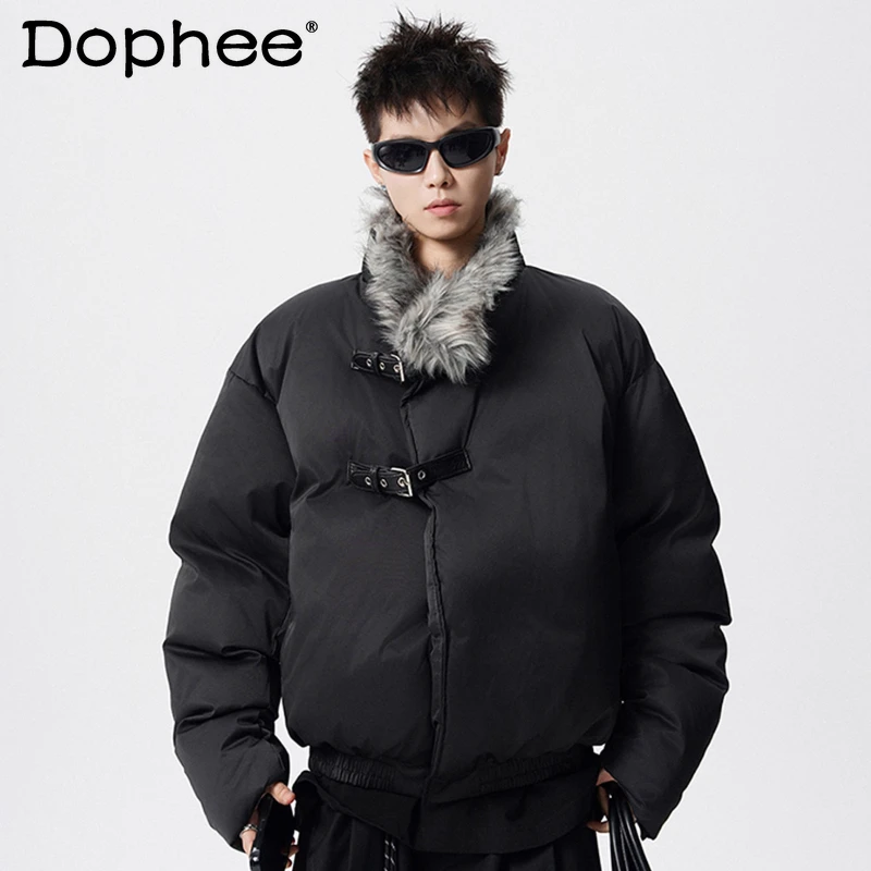 

Men Women 2025 Winter New Trend Couple Parkas High Street Design Coats American Style Thickened Warm Chic Faux Fur Collar Parkas