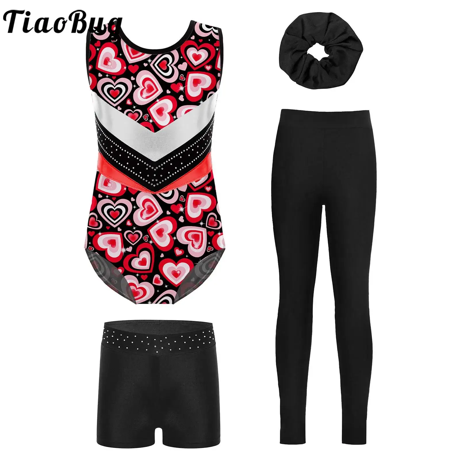 

Kid Girls Gymnastic Figure Skating Dance Outfit Sleeveless Dance Leotard Bodysuit with Shorts Pants Set Ballet Yoga Workout Suit