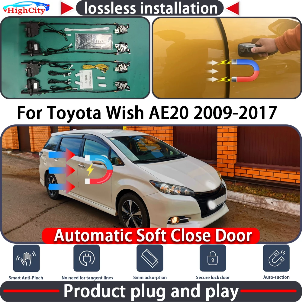 HighCity Electric Closing Door Lock Actuator for Toyota Wish AE20 2009-2017 Soft Close Power Latch System Auto Pull Door Kit