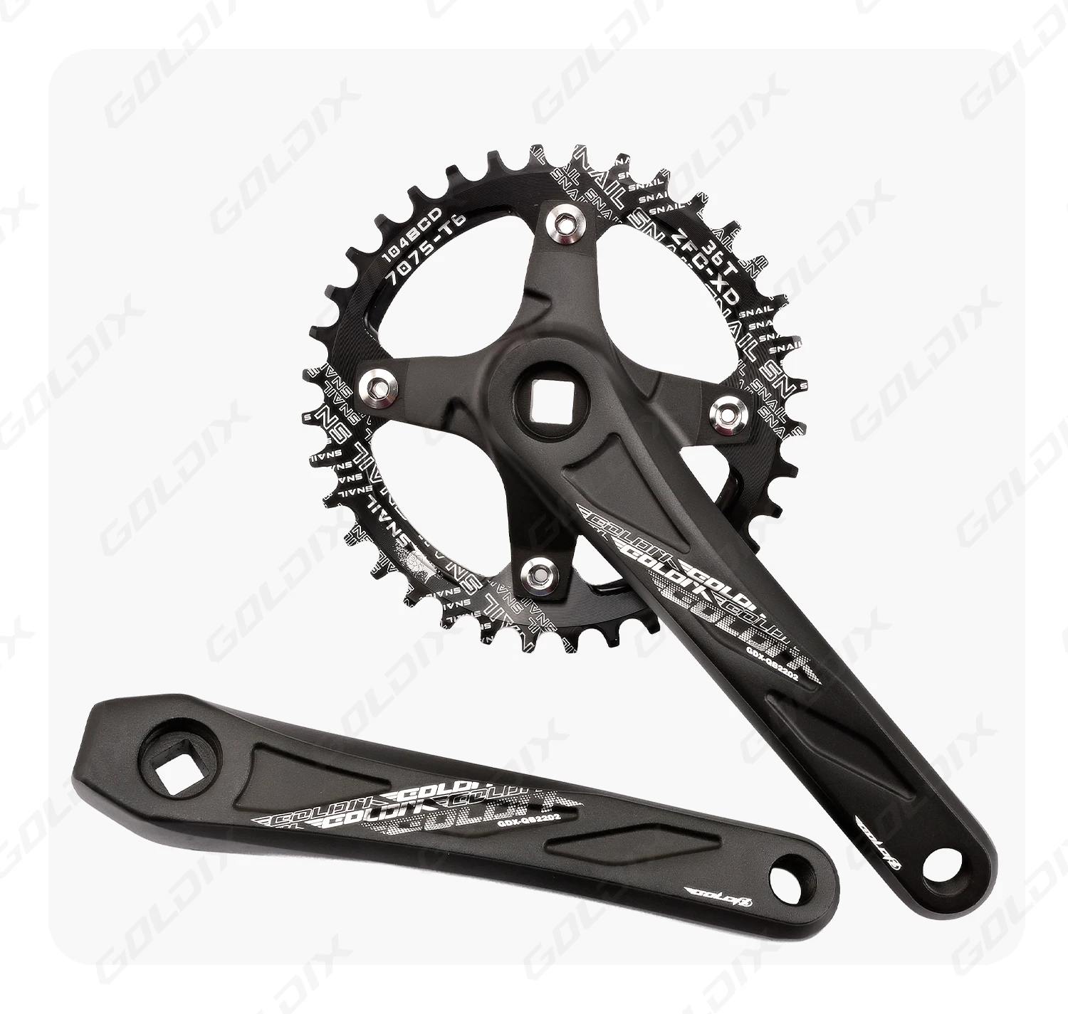 GOLDIX Fahrradkurbelgarnitur mit Vierkantloch, Aluminiumlegierung, MTB-Kurbel, 165/170/175 mm Länge, schmale breite Zähne, 104BCD, 32/34/36/38/40/42T – Detail 9