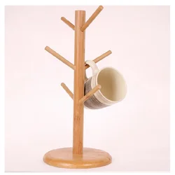 Set Tree Shape Wood Coffee Tea Cup Storage Holder Stand  Mug Hanging Display Rack Drinkware Shelf 6 Hooks Home Kitchen1