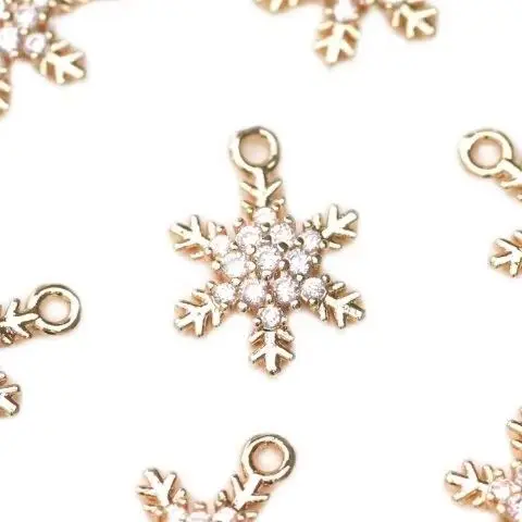 

Copper Plated Gold Zircon Hexagonal Snowflake Christmas Pendant Charms For Jewelry Making DIY Bracelet Accessories Findings