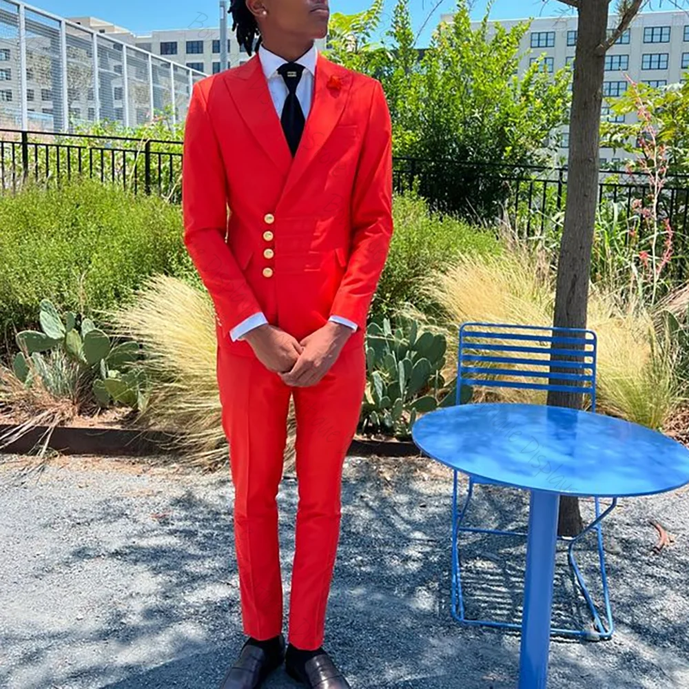 

Slim Red Multi Row Buckle Men Suit Two Pieces(Jacket+Pants) Outfits Casual Party Prom Wedding Set