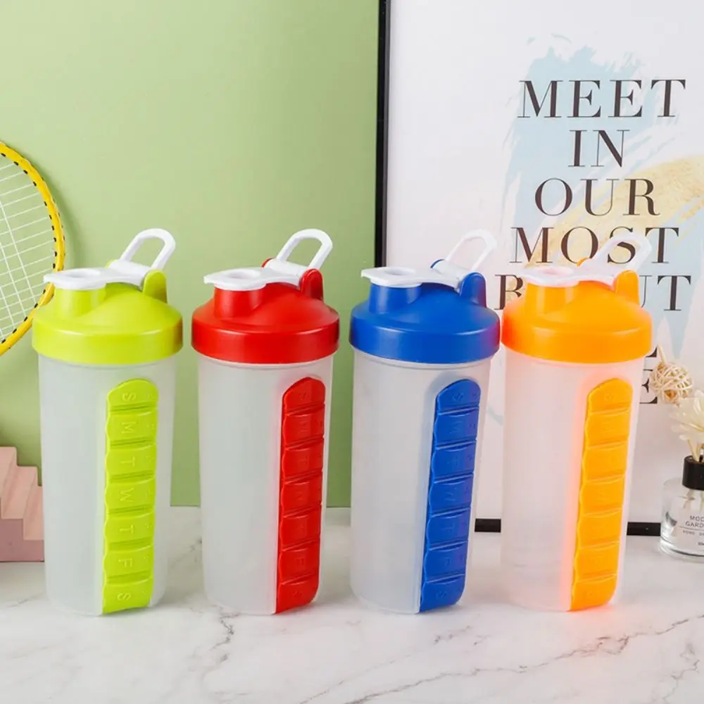 2 in 1 600ml 7 Grids Medicine Box Water Cup Sports Plastic Water Bottle Combine Daily Pill Boxes Organizer Drinking Bottles