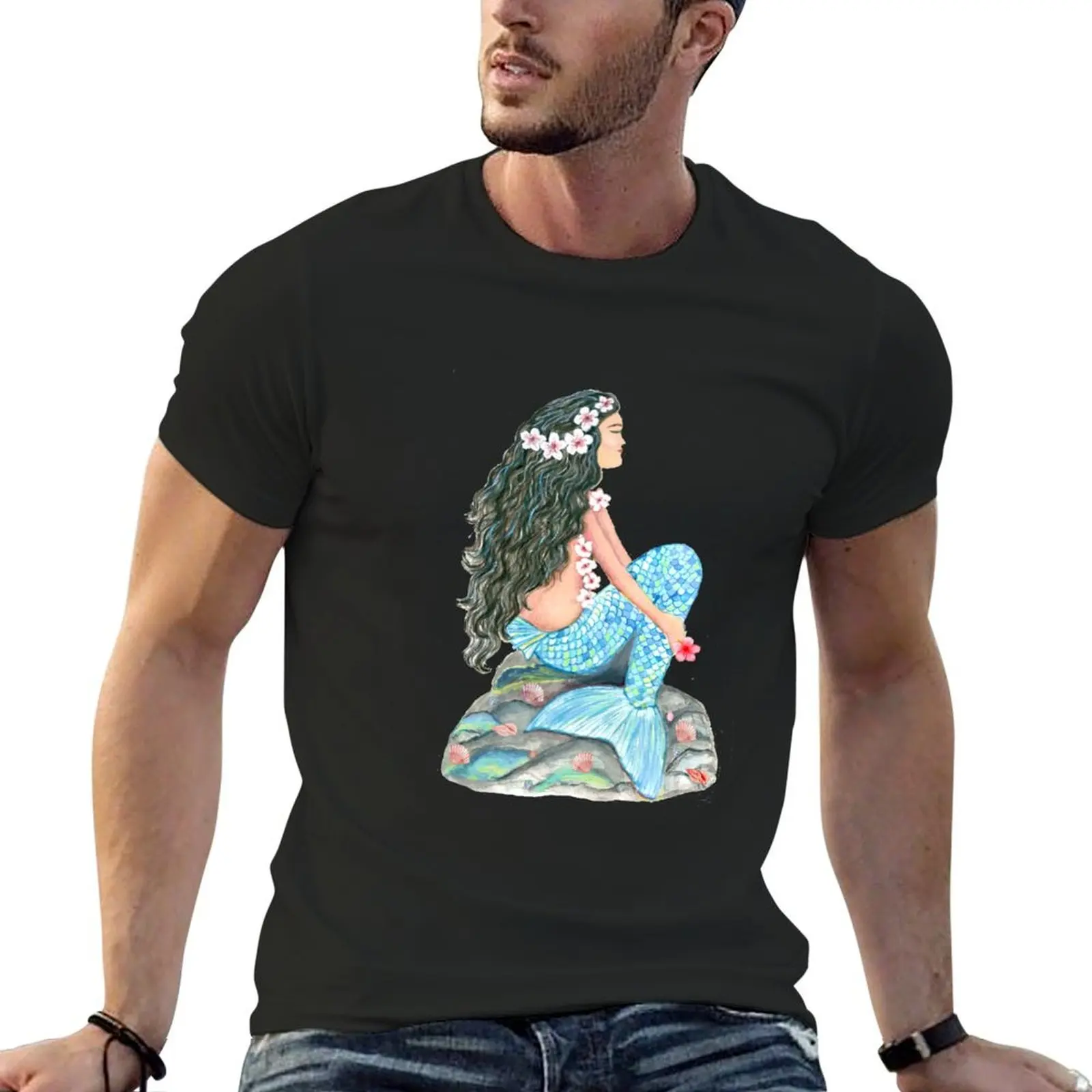 Hawaiian Mermaid T-Shirt designer shirts oversized graphic tee graphic t shirts summer clothes mens tall t shirts