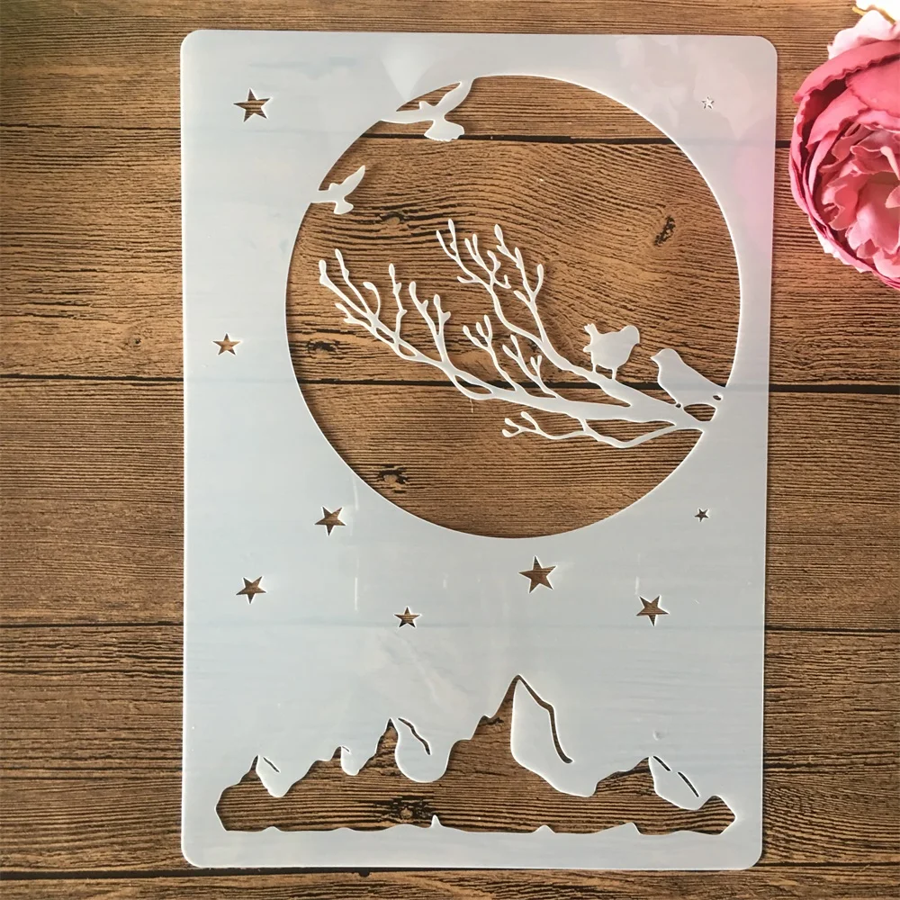 A4 29cm Moon Meteor Stars Animals DIY Layering Stencils Wall Painting Scrapbook Coloring Embossing Album Decorative Template