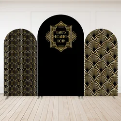 Great Gatsby Theme Birthday Party Arched Wall Backdrop Black Golden Line Customize Wedding Party Decor Arch Cover Banner