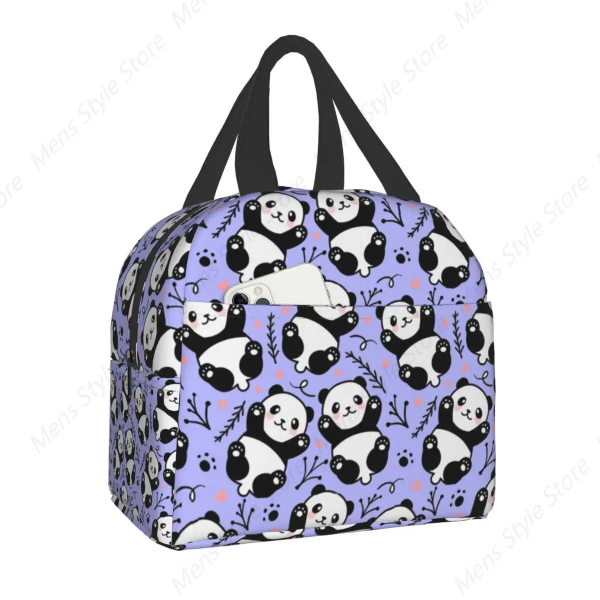 Cartoon Panda Bear Insulated Lunch Bag for Camping Travel Waterproof Cooler Thermal Lunch Box Women Children School Work