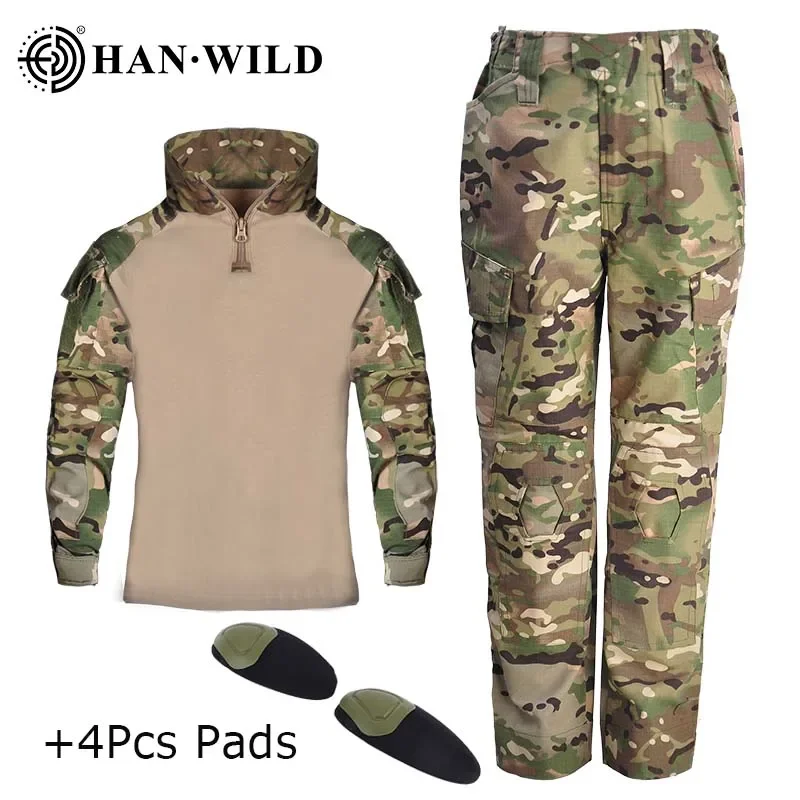 Kinder Camouflage Training Kleidung Anzug Safari Taktische Hemd Hosen mit Pads CS Feld Camping Jagd Sport Kampf Uniform