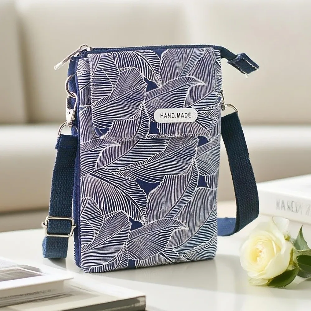 

Shoulder Bag Pastoral Mobile Phone Bag Cotton Mini Phone Crossbody Bag Fashion Leaves Women's Messenger Bag Outdoor