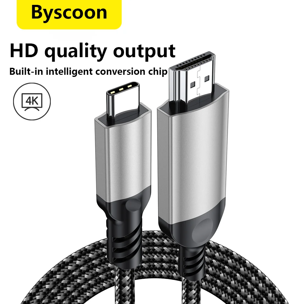 Type C to HDMI Cable 4K@30Hz UHD Video Adapter USB C Ultra High Speed Adapter Cable For Laptop HD Monitor TV Projector Mac Linux
